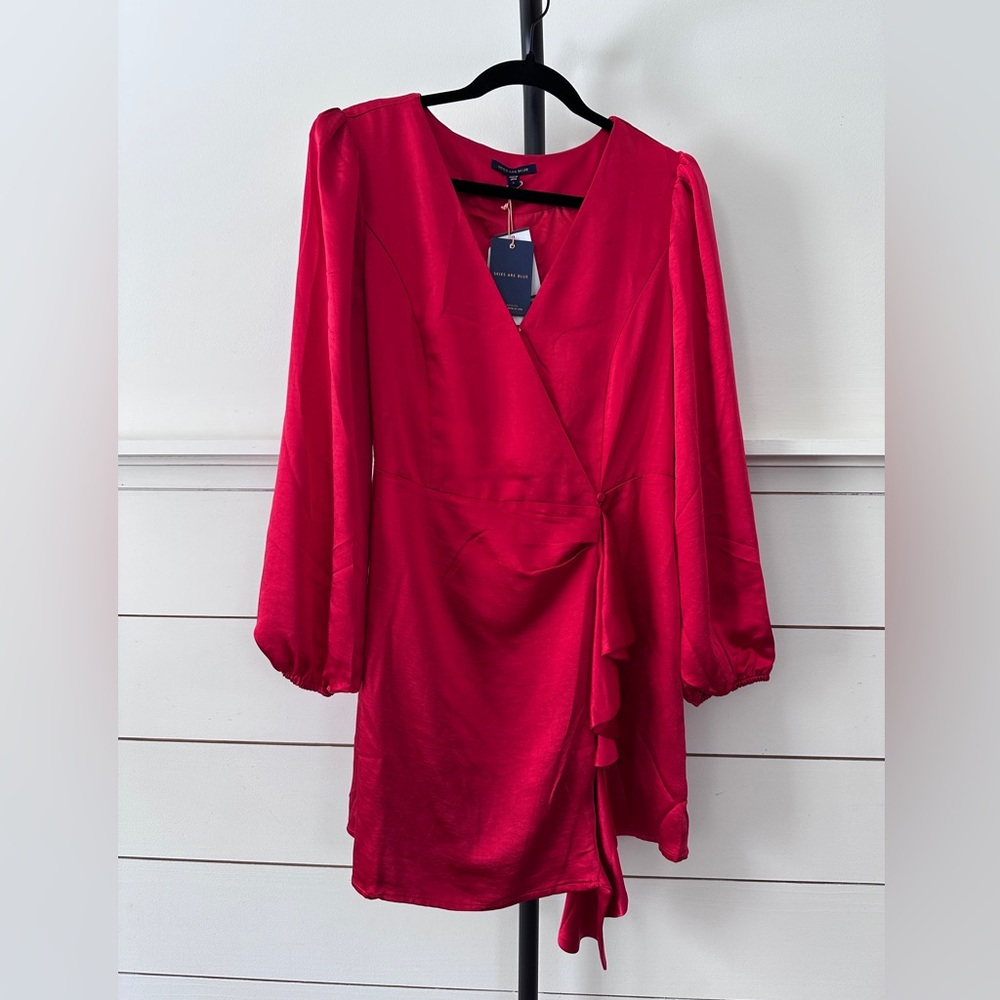 Skies are Blue, Red Silk Wrap Dress, NWT